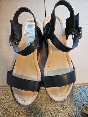 Women’s Black Ankle-Strap Wedge Sandals